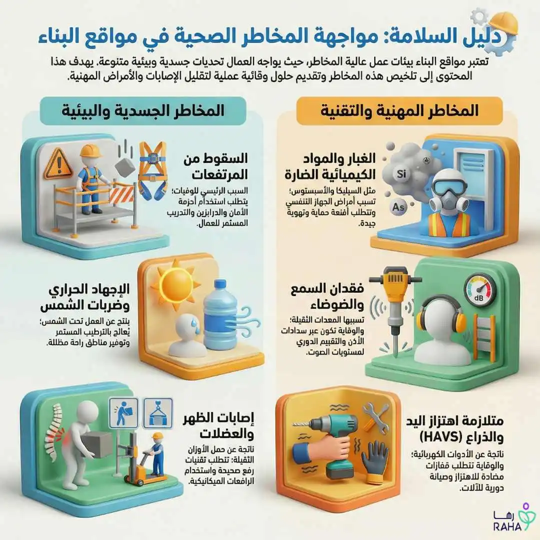 المخاطر الصحية الشائعة في مواقع البناء